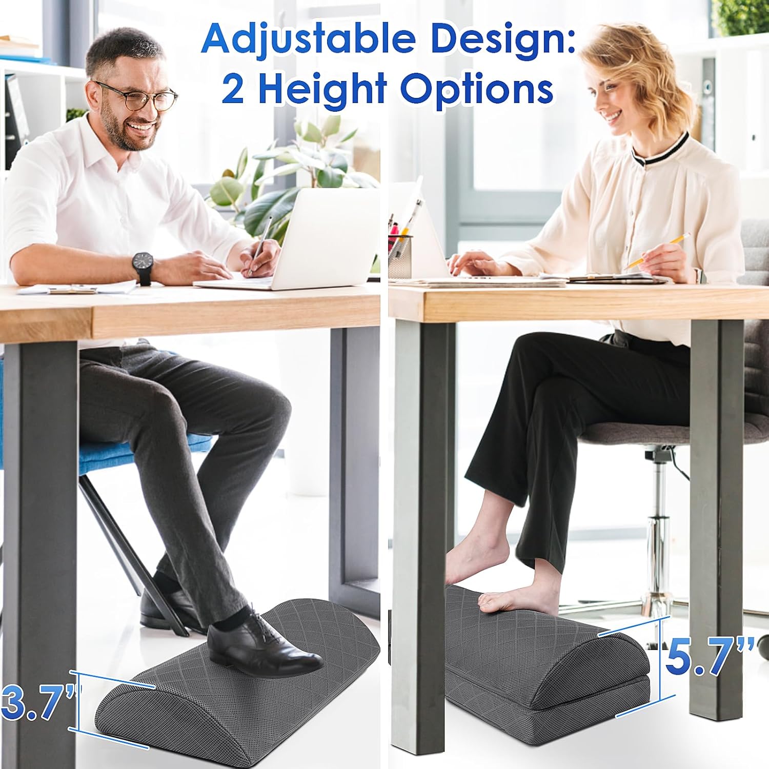 CushZone Foot Rest,Desk & Gaming Accessories,Foot Rest for Under Desk at Work,Comfortable Footrest with 2 Adjustable Heights & Removable Cover, Office Desk Accessories(Gray) - Image 3
