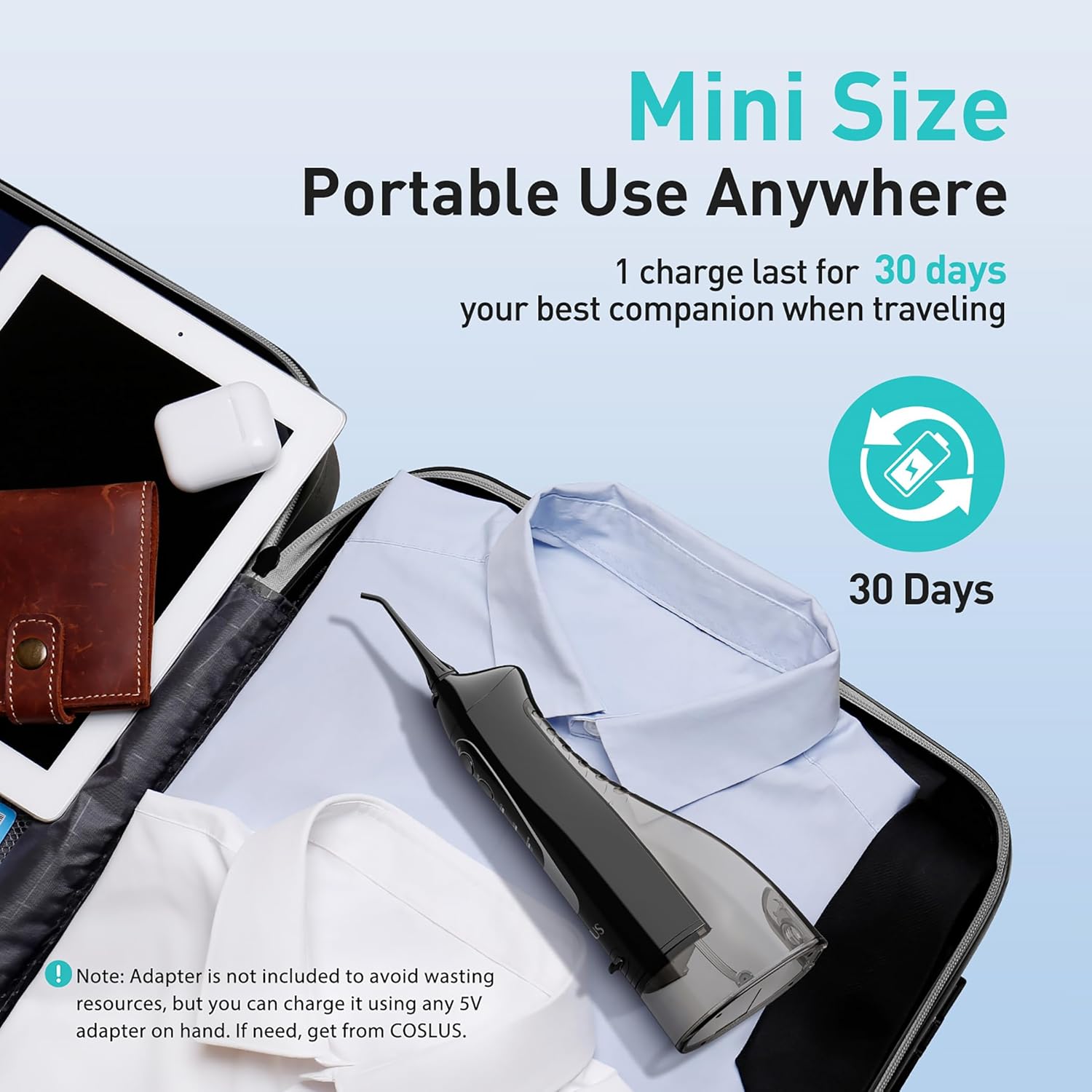 COSLUS Water Dental Flosser Teeth Pick C20: ADA Accepted, Portable Cordless Oral Irrigator 300ML Rechargeable Travel Irrigation Cleaner IPX7 Waterproof Electric Flossing Machine for Teeth, Black - Image 4
