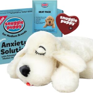 Snuggle Puppy Heartbeat Dog Toy for Puppies, Real-Feel Heartbeat, Calming Sleep Aid and Crate Training Comfort Toy with Heat Pack, Cream Plush Design