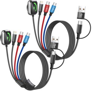 Cruise Essentials 2026, Dual Type-C Port 4 in 2 Multi Charging Cable for iWatch Charger/iPhone17/IP, Travel Essentials USB-A/USB-C Cable for iWatch Ultra/SE/11-2, iPhone17-8, GalaxyS26, Car- 2Pcs 5FT