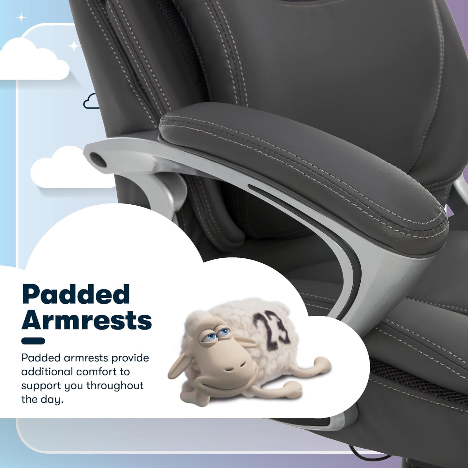 Serta Bryce Executive Office Chair - Ergonomic Computer Desk Chair with Patented AIR Lumbar Technology - Adjustable Height - Memory Foam Body Pillows - 360° Swivel Rolling Base - Bonded Leather - Gray - Image 6