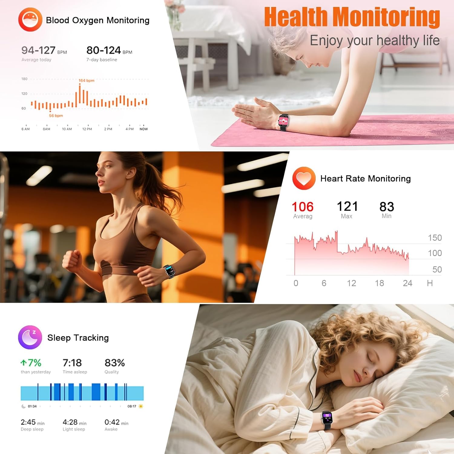 Smart Watch for Men Women (Answer/Make Call), 1.83" HD Touchscreen Fitness Tracker, 110+ Sport Modes, Fitness Watch with Heart Rate/Sleep Monitor/Step, IP68 Waterproof Smartwatch for iPhone Android - Image 4