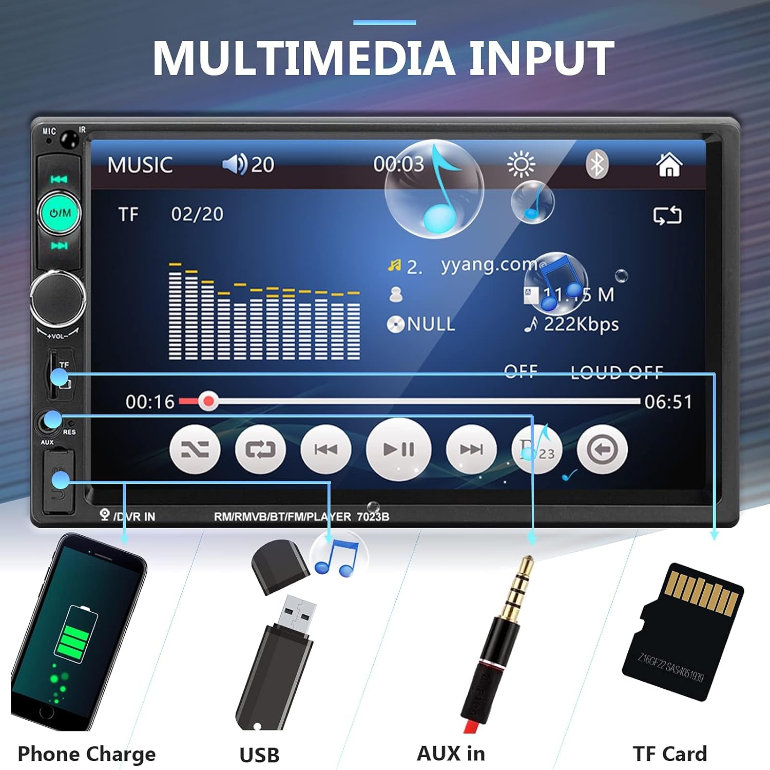 Podofo Car Stereo Double Din Car Radio 7 Inch MP5 Player with HD Touch Screen Digital Display Bluetooth Multimedia Support PhoneLink USB SD Aux-in 2 Din Autoradio with Backup Camera - Image 5
