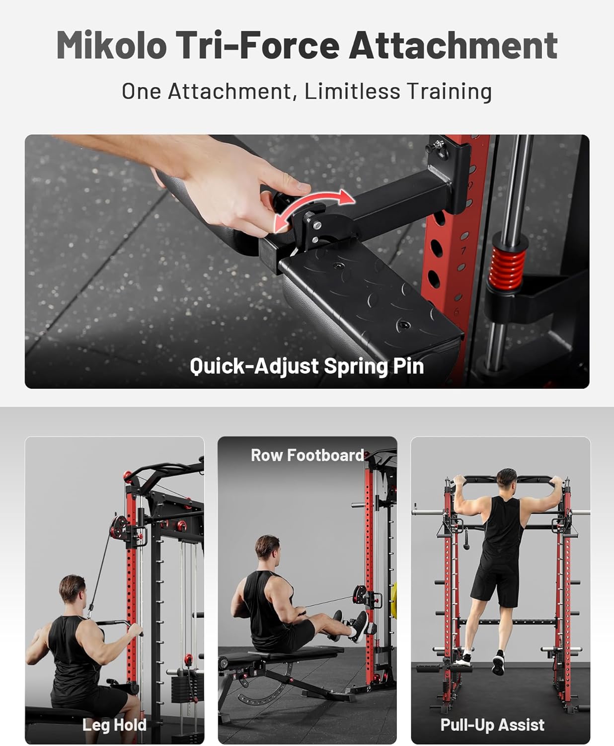 Mikolo M4 2.0 Smith Machine, 2200lbs Squat Rack with LAT-Pull Down System & Cable Crossover Machine, Training Equipment with Leg Hold-Down Attachment - Image 7