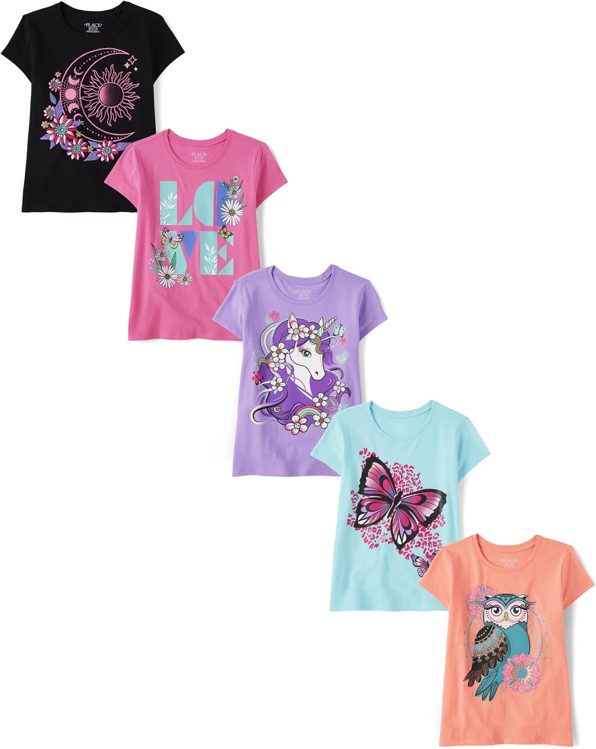 The Children’s Place Girls’ Short Sleeve Graphic T-shirts (5-Pack) The Children’s Place Girls’ Short Sleeve Graphic T-shirts (5-Pack)