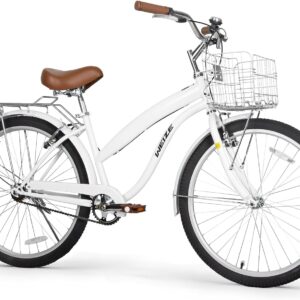 WEIZE Beach Cruiser Bike, 24 & 26 inch Commuter Bicycle for Adult Men and Women,High-Carbon Steel/Front & Rear Fenders, Comfortable City Bikes with Rear Rack or Basket, Ergonomic Upright Design