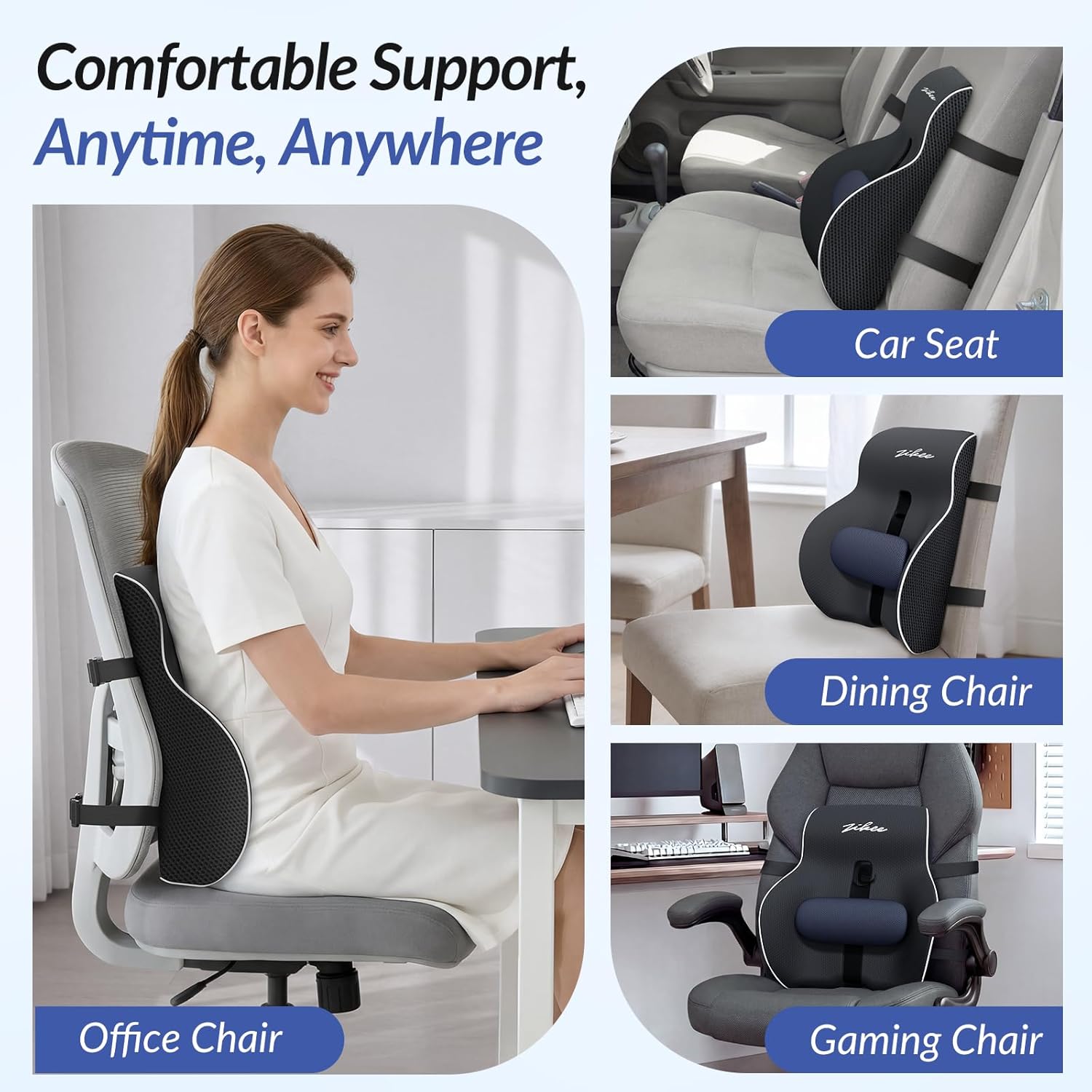 ZIKEE Adjustable Lumbar Support Pillow for Office Chair with Sliding Design for Precise Pain Relief & Support, Ergonomic Lumbar Pillow Improves Posture, Back Support Pillow for Office, Car, Home - Image 7