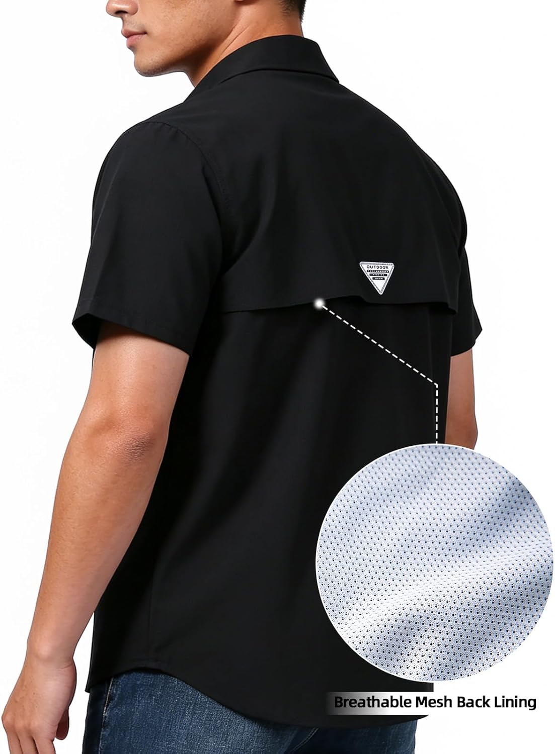 Mens Sun Protection Fishing Shirts Short Sleeves UPF50+ Button Down Quick Dry Shirts Hiking Zipper Pockets - Image 5