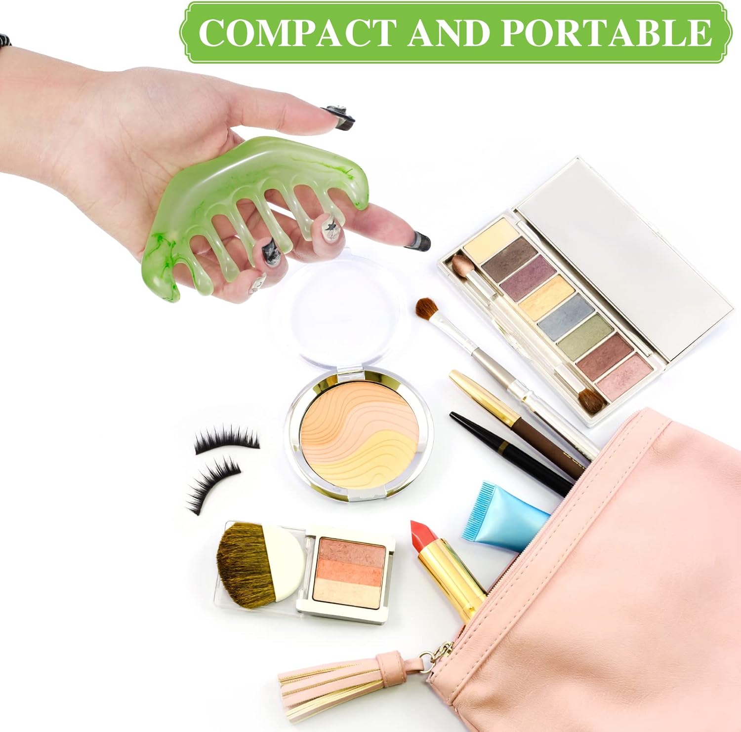 Geiserailie 2 Pcs Jade Combs Esthetician Supplies Massage Stone Hair Gua Sha Scraping Scalp Comb Facial Massage Tool Handheld Head Tools Head Caring Therapy for Women(Elegant Style) - Image 5