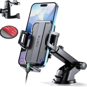 SUUSON Upgraded 3-in-1 Car Phone Holder Mount [Powerful Suction] Phone Mount for Car Dashboard Air Vent Windshield,for All iPhone Android Phone (Black)