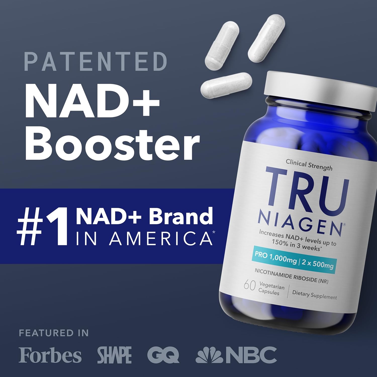 TRU NIAGEN Patented Extra Strength NAD Supplement for Brain Function, Anti Aging, Cell Regeneration | Supports Cellular Energy | Nicotinamide Riboside (NR) | 30-1000mg Servings (2x500mg, Take 2 Daily) - Image 3