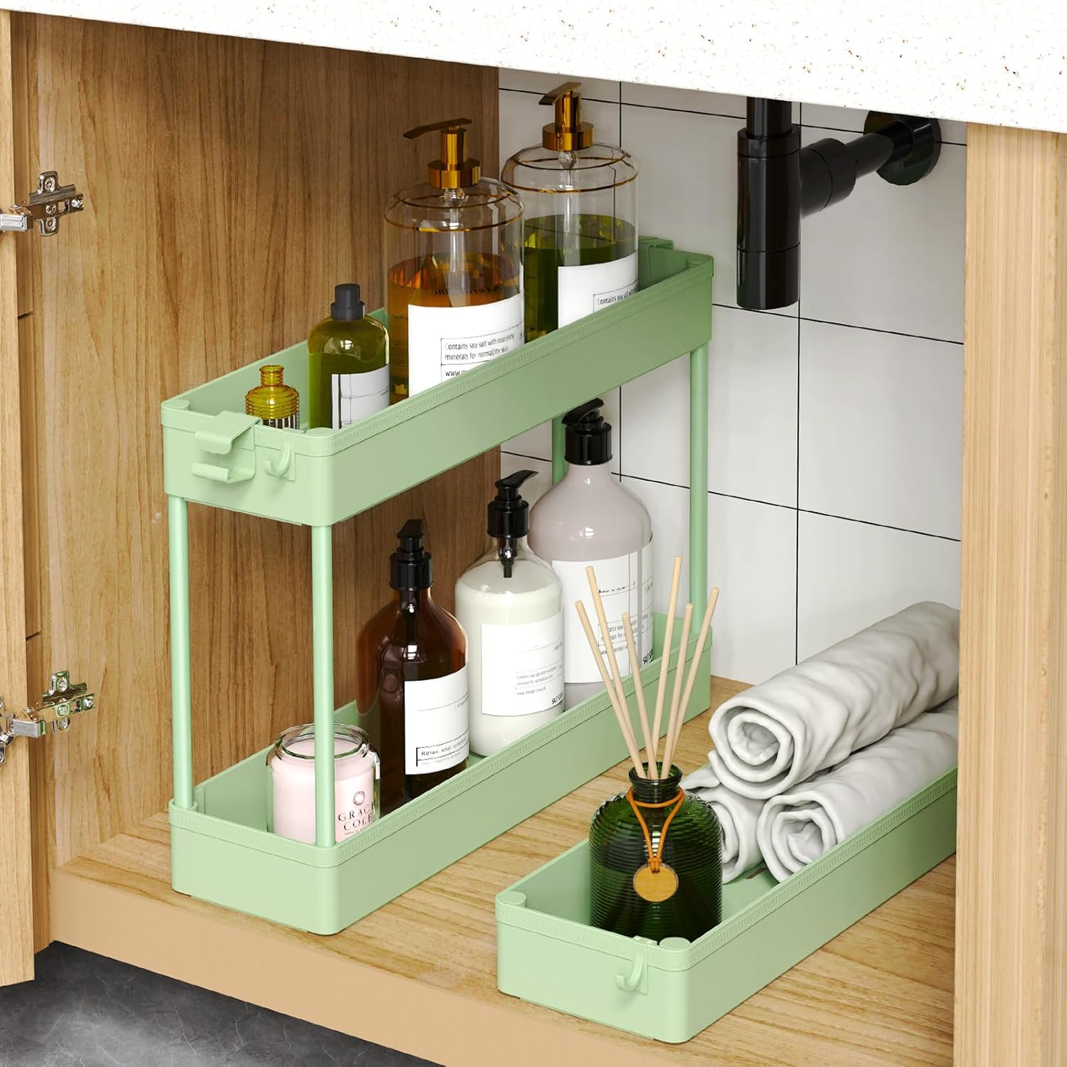 SPACEKEEPER Slim Rolling Storage Cart, 3 Tier Bathroom Organizer Utility Cart Laundry Room Organization Mobile Shelving Unit for Kitchen, Bathroom, Office, Bedroom, Narrow Places, Green - Image 4