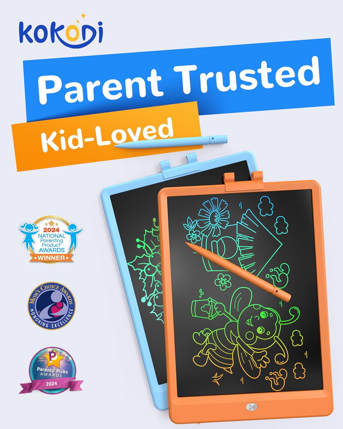 KOKODI LCD Writing Tablet, 10 Inch Colorful Doodle Board Drawing Tablet, Erasable Reusable Electronic Drawing Pads, Educational and Learning Toy for 3-6 Years Old Boy and Girls - Image 2