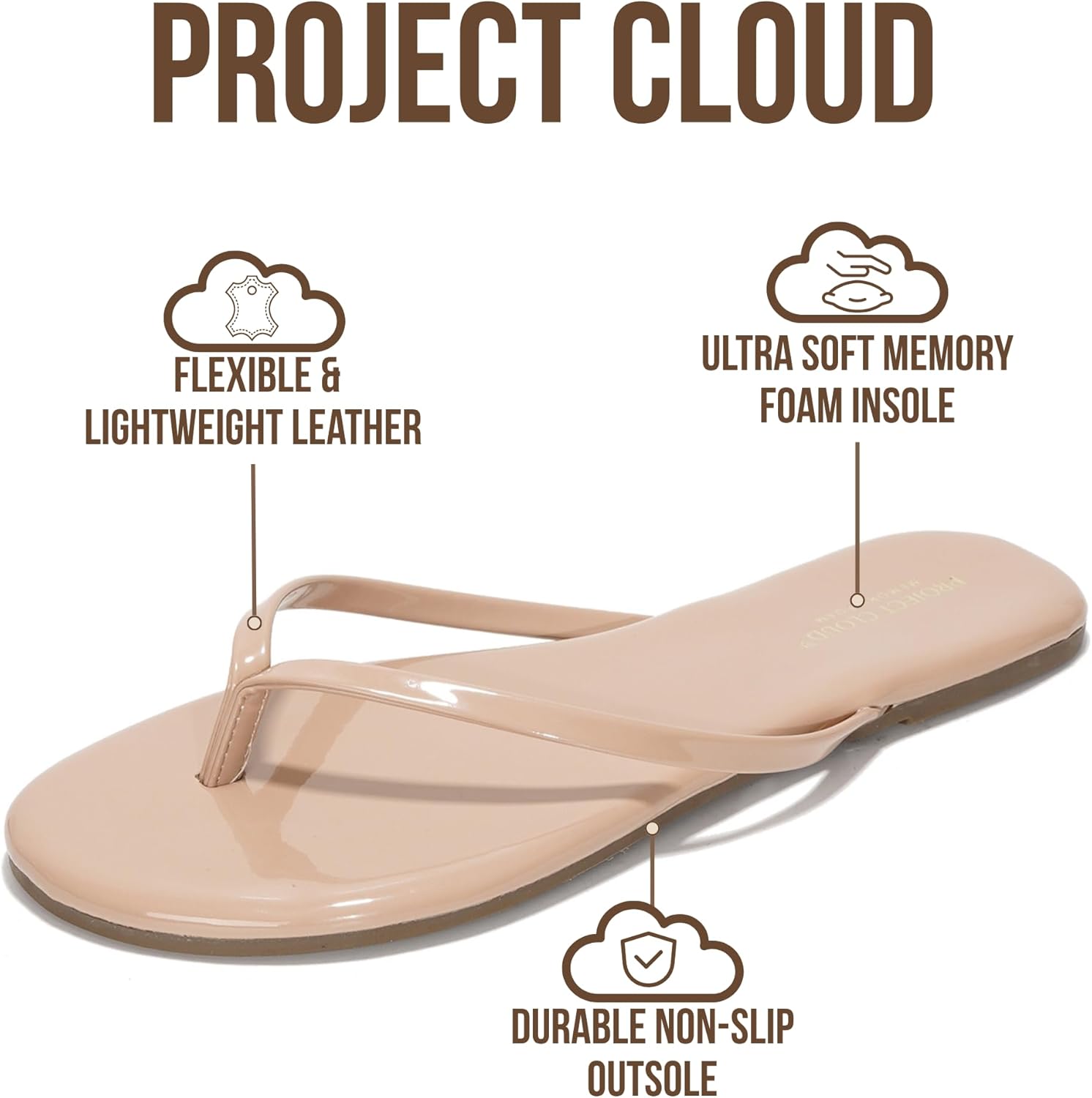 Project Cloud Flip Flops for Women Footwear- Lightweight and Memory Foam Insole Sandals for Women 2026 - Durable Non-Slip Beach Essentials Flats for Women Sandals (Foundations) - Image 4