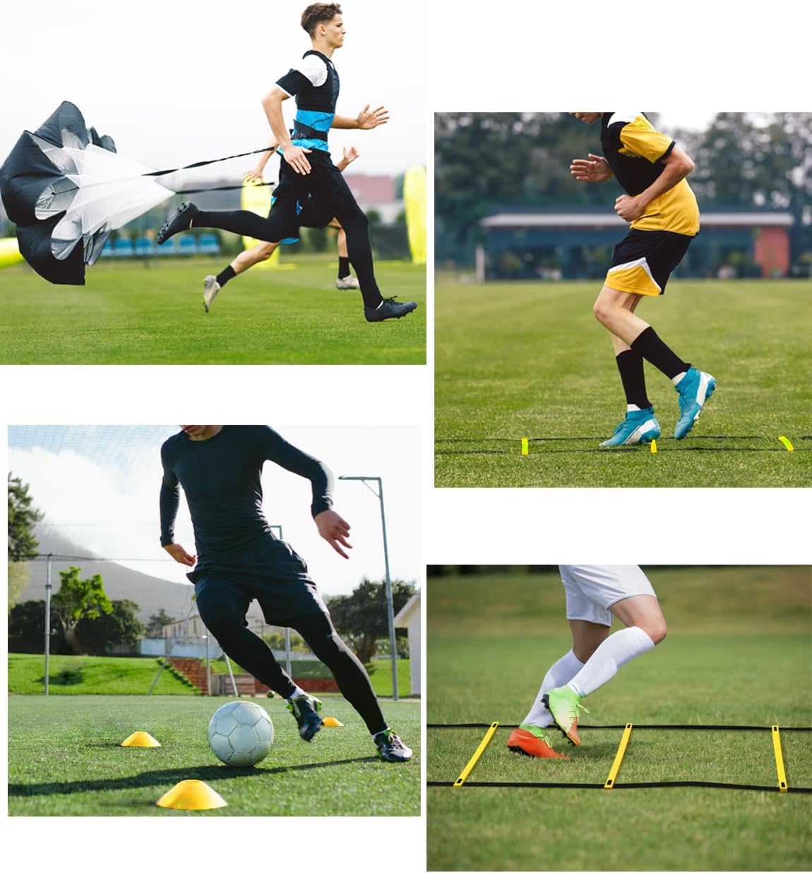 GHB Agility Ladder,Football Training Equipment Set,4 Agility Hurdles, 20 feet12 Rungs Speed Ladder,12 Disc Cones,Resistance Parachute, Jump Rope, 5 Resistance Bands - Image 8