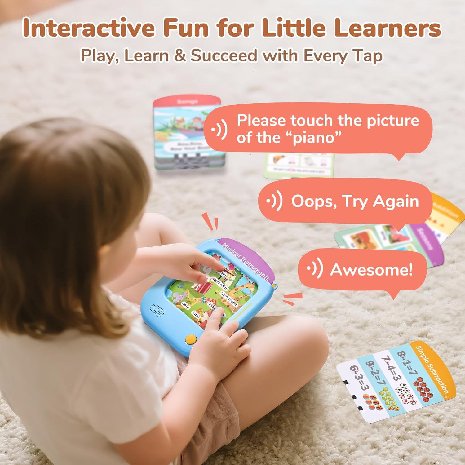 JoyCat Kids Learning Tablet, Phonics Talking Flash Cards, Learn to Read with 156 Pages, 40+ Themes, 600+ Words, 100+ Interactive Games, Screen-Free Toddler Learning Toys Gifts for 2-6 Year Old - Image 6