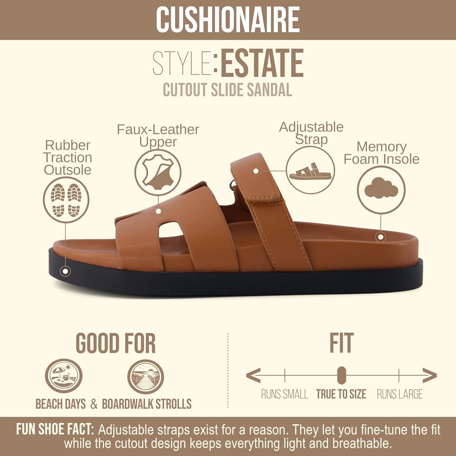 CUSHIONAIRE Estate Womens Sandals with Cut-Out Band & Adjustable Strap with Memory Foam, Summer Sandals for Women - Image 4