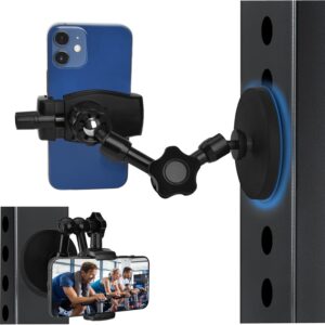 Magnetic Phone Holder for Gym, Magnetic Phone Mount with 3.46″ Super Strong Magnetic Base, 360° Adjustable Metal Arm, Fit for All Smartphones
