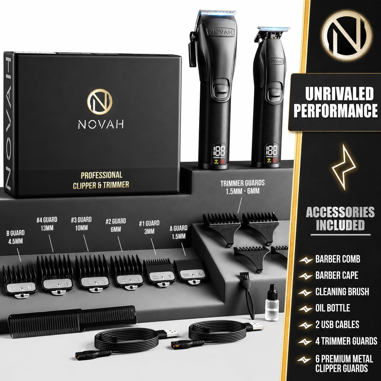 Novah® Professional Hair Clippers for Men, Professional Barber Clippers and Trimmer Set, Mens Cordless Hair Clipper for Barbers Haircut Kit Fade - Image 7