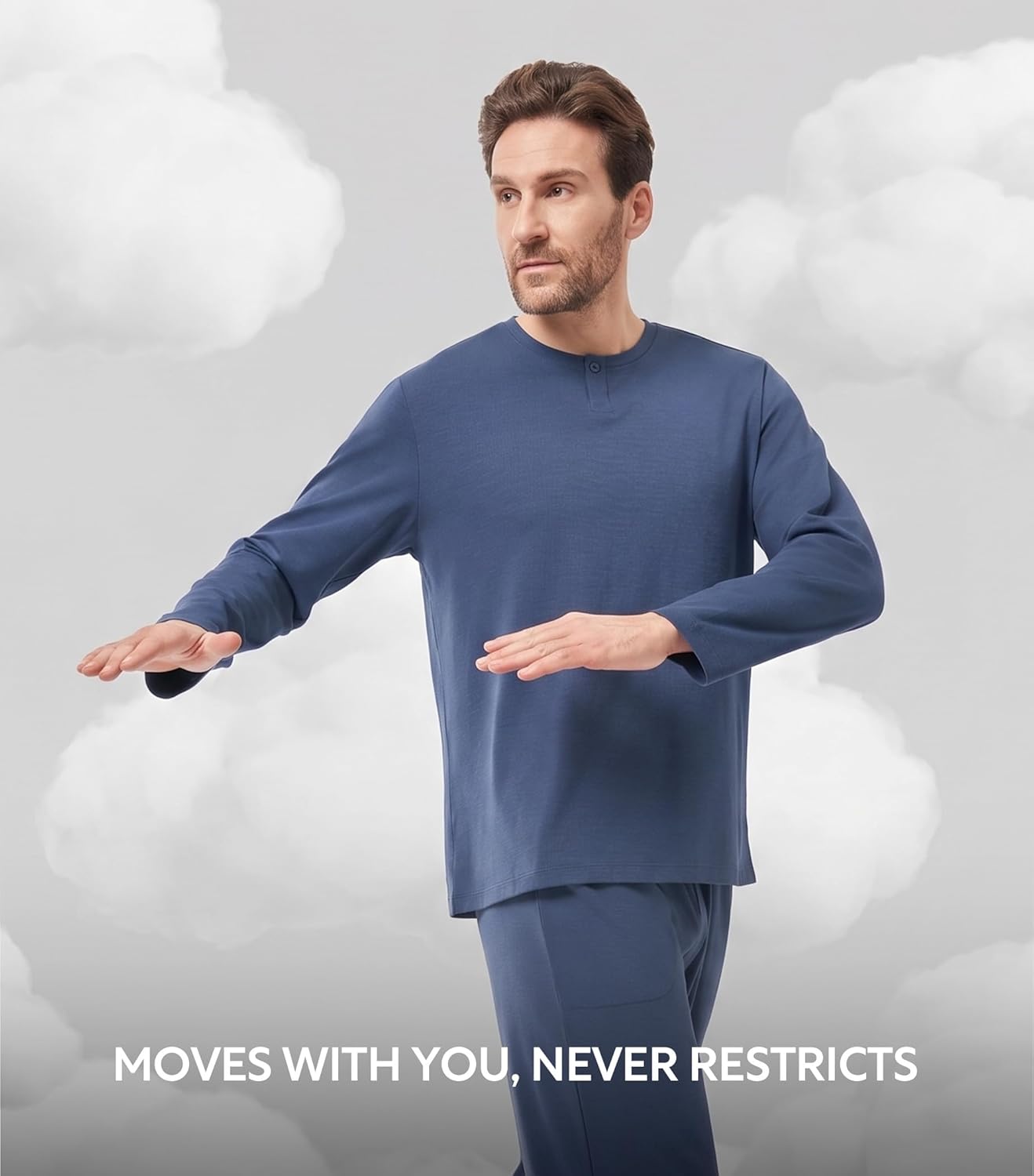 DAVID ARCHY Mens Pajamas Set Breathable Slub Cotton Henley Sleepwear, Textured Soft Loungewear for Hot Sleepers - Image 5