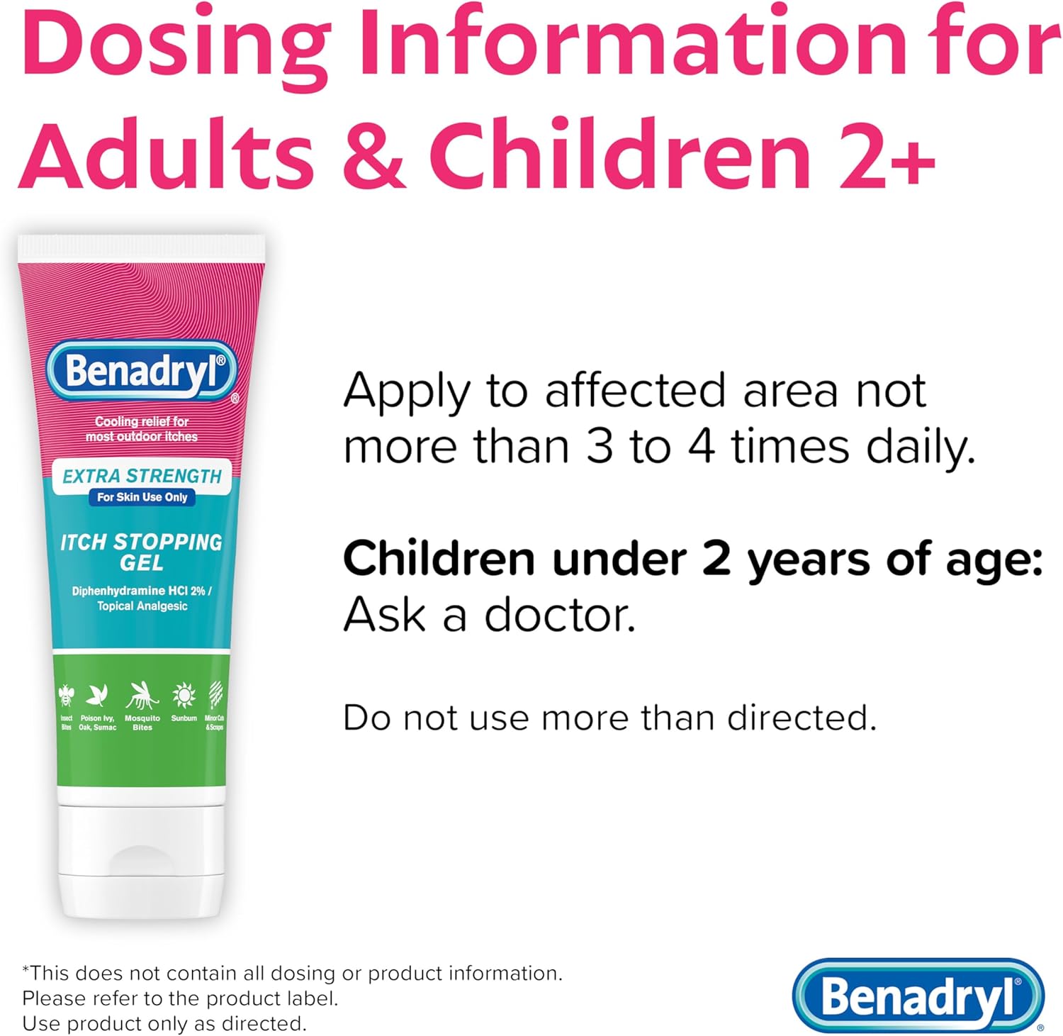 Benadryl Topical Itch Relief Gel, Extra Strength, Contains 2% DIPHENHYDRAMINE HCL, Soothing Relief from SCRAPES, Insect Bites, Sunburn, Poison Ivy and More, Great for Outdoors, 3.5 FL OZ - Image 4