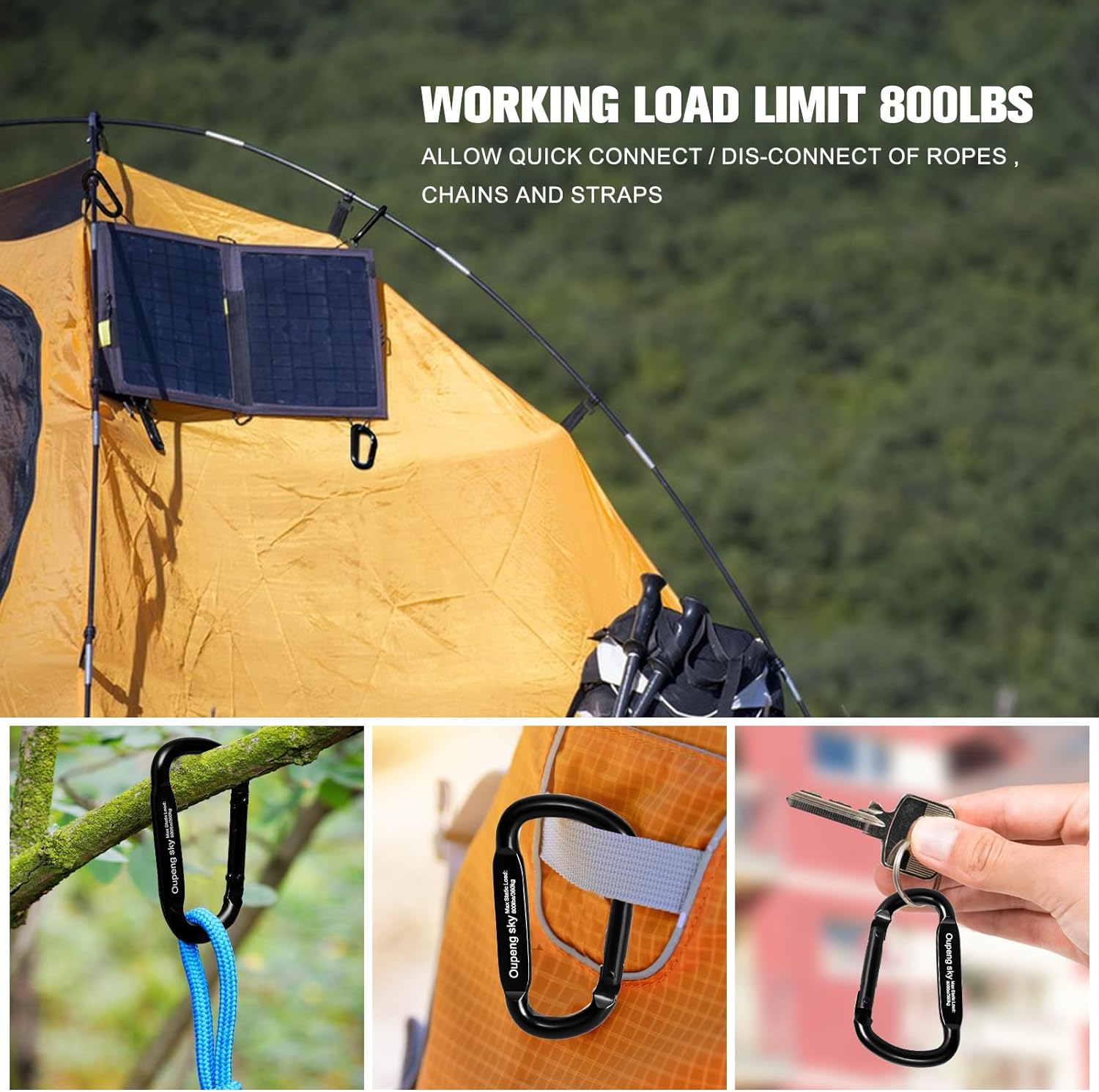 Carabiner Clip - Heavy Duty Carabiners 800lbs-13KN (2922 lbs) Carabeaner D Ring Shape,Key Chain Clip Hook,Keychain Clip,Multipurpose for Camping, Hiking,Backpacking or Other Outdoor Activities. - Image 8