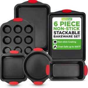 NutriChef Baking Pans Set – 6 Piece Bakeware with Nonstick Carbon Steel for Easy Release and Cleanup, Durable and Versatile Design, Includes Cookie Sheet, Loaf Pan, Muffin Tin & More