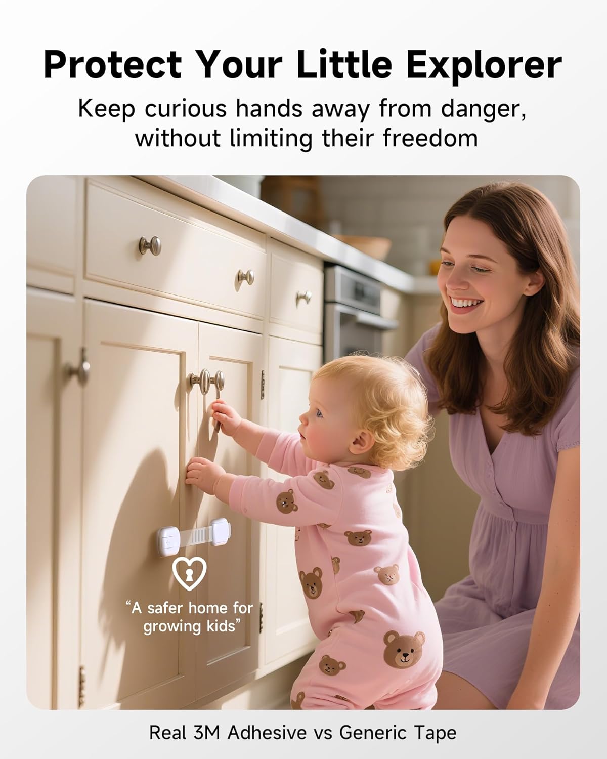 Infinno 12 Pack Cabinet Locks Baby Proofing Heavy Duty - Child Safety Cabinet Locks for Drawers, Cupboards & Fridge – No Drill 3M Adhesive Locks for Pets - Toddler Safety Latches - Image 6