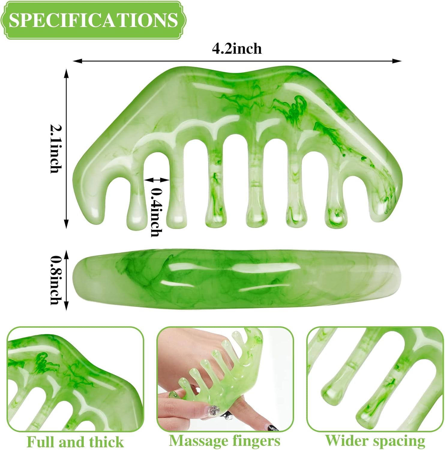 Geiserailie 2 Pcs Jade Combs Esthetician Supplies Massage Stone Hair Gua Sha Scraping Scalp Comb Facial Massage Tool Handheld Head Tools Head Caring Therapy for Women(Elegant Style) - Image 2