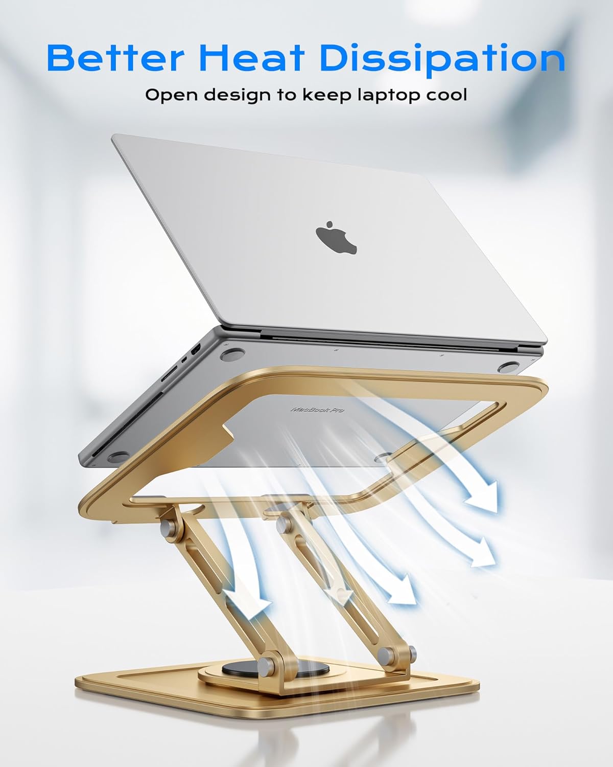 LOXP Adjustable Laptop Stand, Computer Stand with 360 Rotating Base, Ergonomic Laptop Riser Mount for Desk Foldable Protable Computer Desk Fits with MacBook Pro Air (10-16") - Gold - Image 4