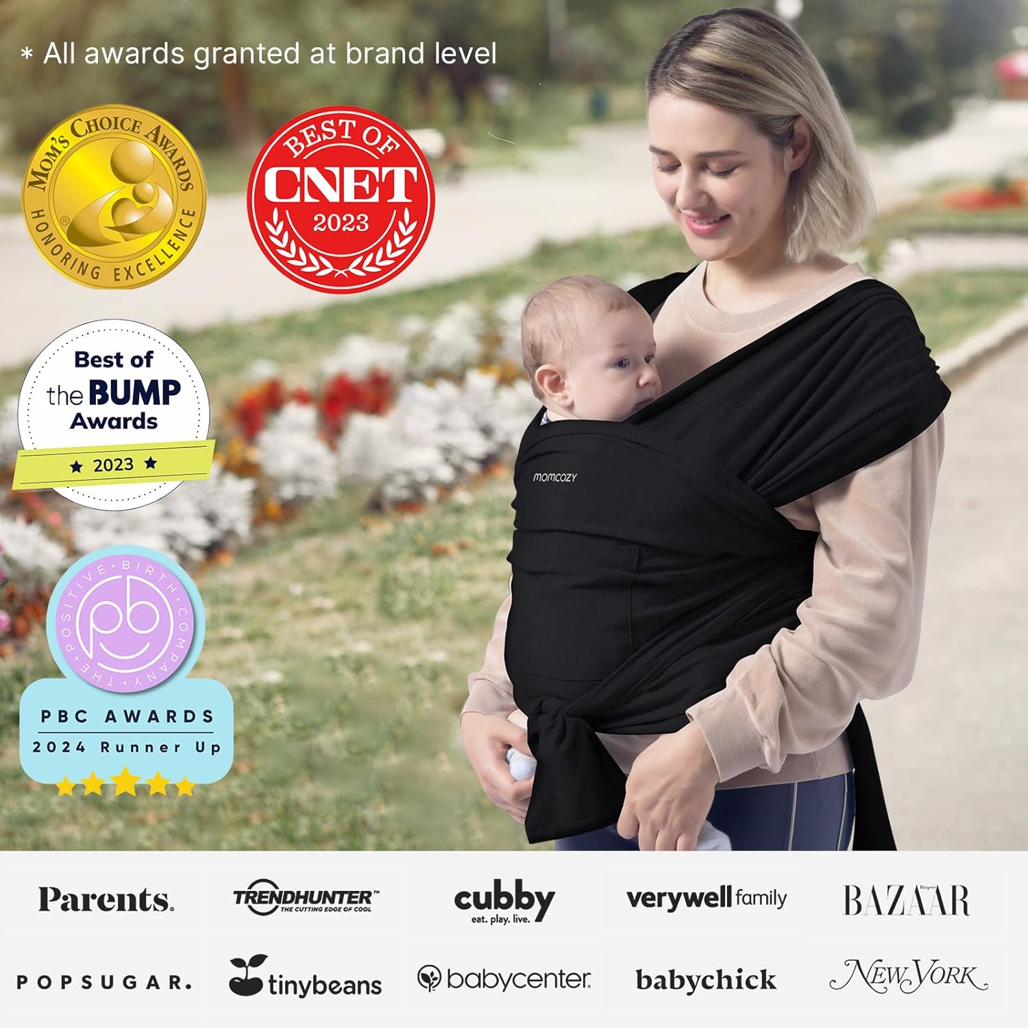 Momcozy Baby Wrap Carrier, Easy to Wear Infant Carrier Slings, Lightweight Hands Free Baby Sling, Adjustable Baby Carriers for Newborn to Toddler 8-35 lbs, Black - Image 5