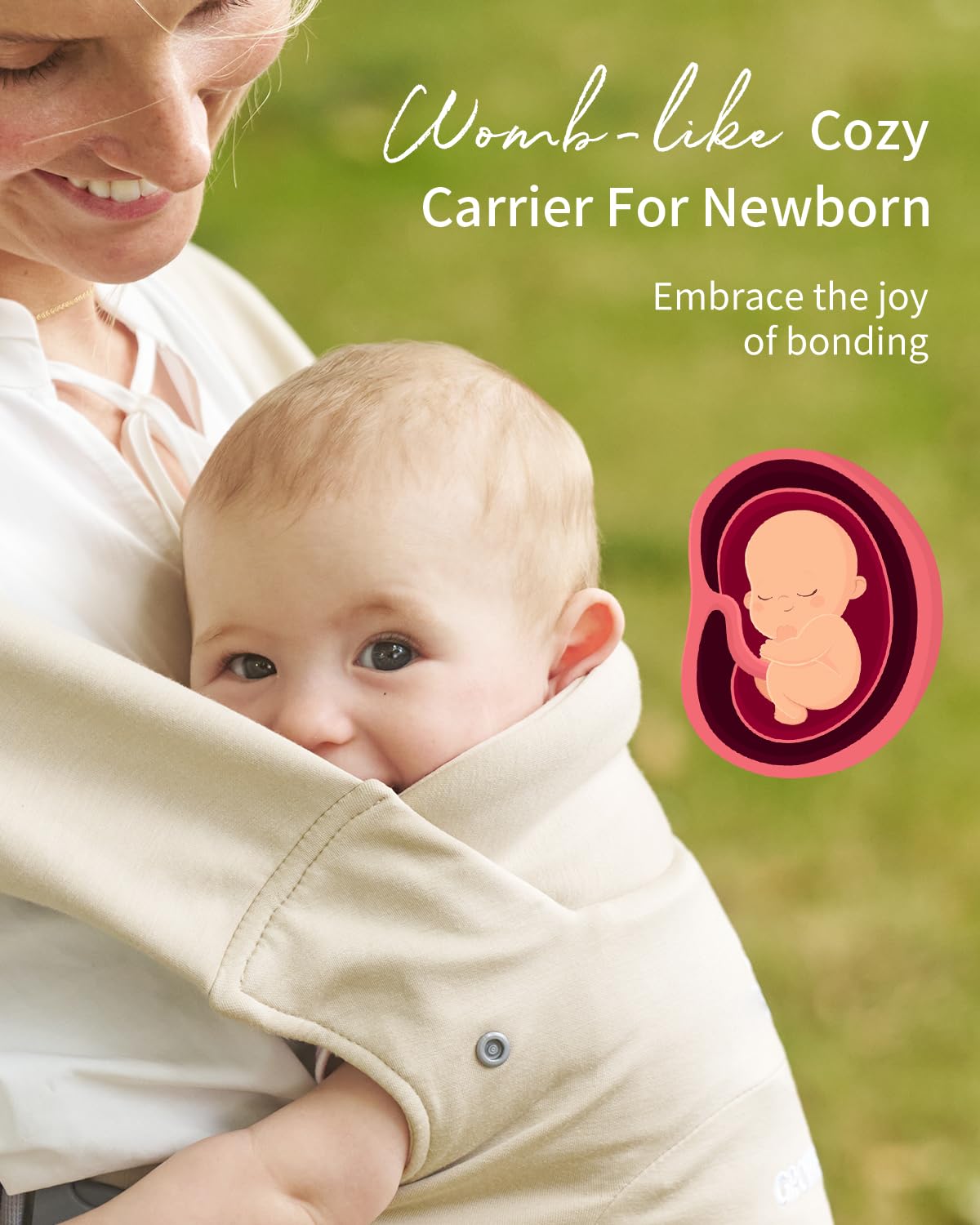 GROWNSY Baby Carrier, Cozy Newborn Carrier, Ergonomic Baby Wraps Carrier Newborn to Toddler with Head Support, Cream - Image 2