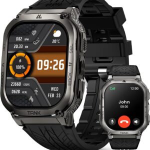 AMAZTIM Smart Watch, 60 Days Extra-Long Battery, 50M Waterproof, Rugged Military Bluetooth Call(Answer/Dial Calls), 2.0″ Ultra Large HD Display, AI Voice Assistant (Shiny Black)