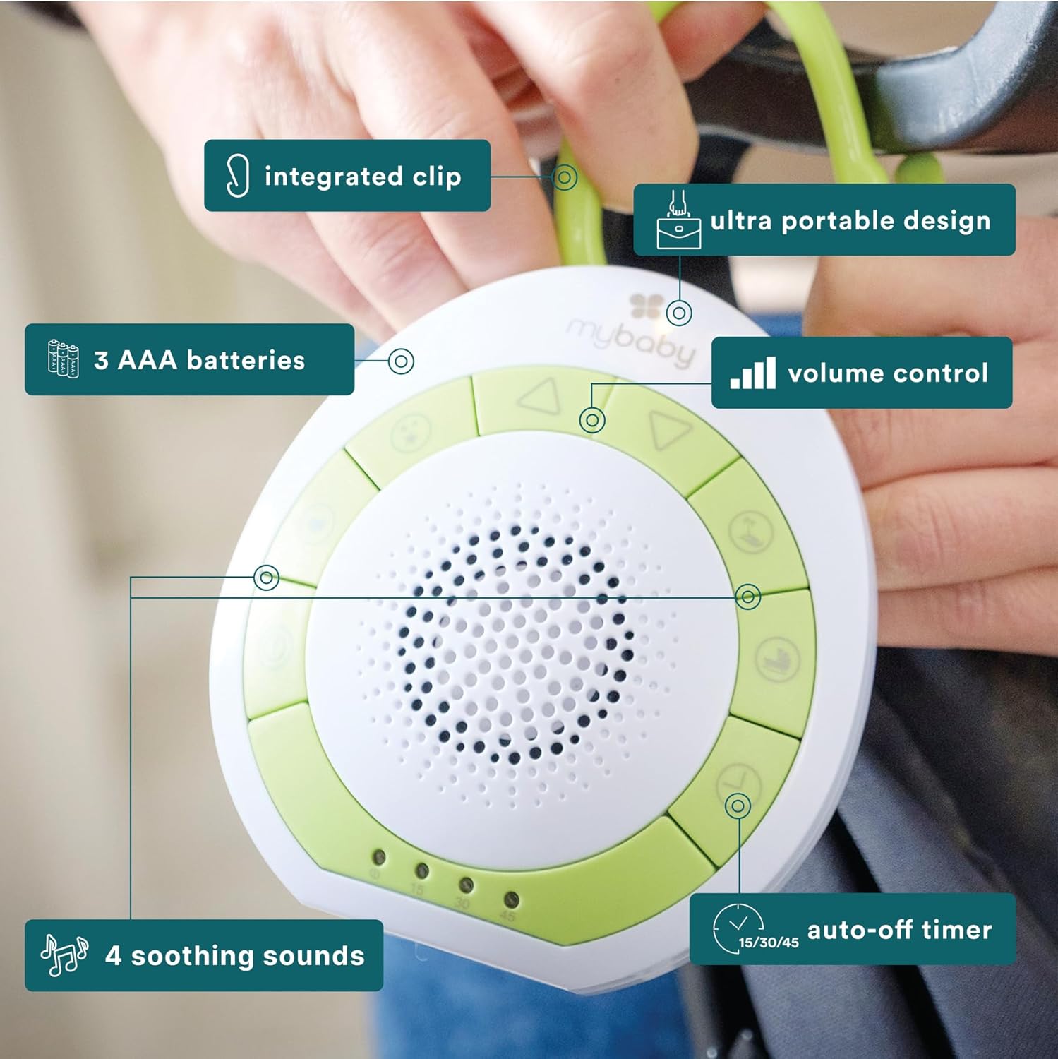MyBaby Sound Machine, White Noise for Baby, Travel, Nursery and On The Go, 4 Soothing Sounds, Integrated Clip, Small and Lightweight, Great for Registry Gift - Image 4