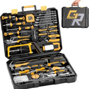 GRENPRO 218 Piece Tool Kit for Home, Tool Box with General Household Hand Tools Set, Herramientas with Screwdrivers, Wrenches, Hammer, Bow Saw, Folding Work Lamp, Electric Pen and Other Basic Tool Kit