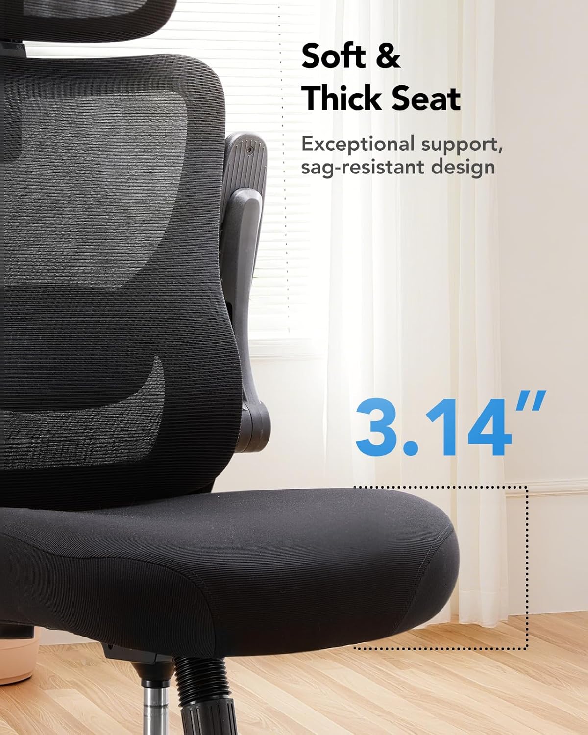 HUANUO Ergonomic Office Chair, High Back Computer Desk Chair with Adjustable Lumbar Support and Headrest, Comfy Gaming Chair with 3D Armrests, Home Office Rolling Chair, Max Load 300 lbs - Image 6