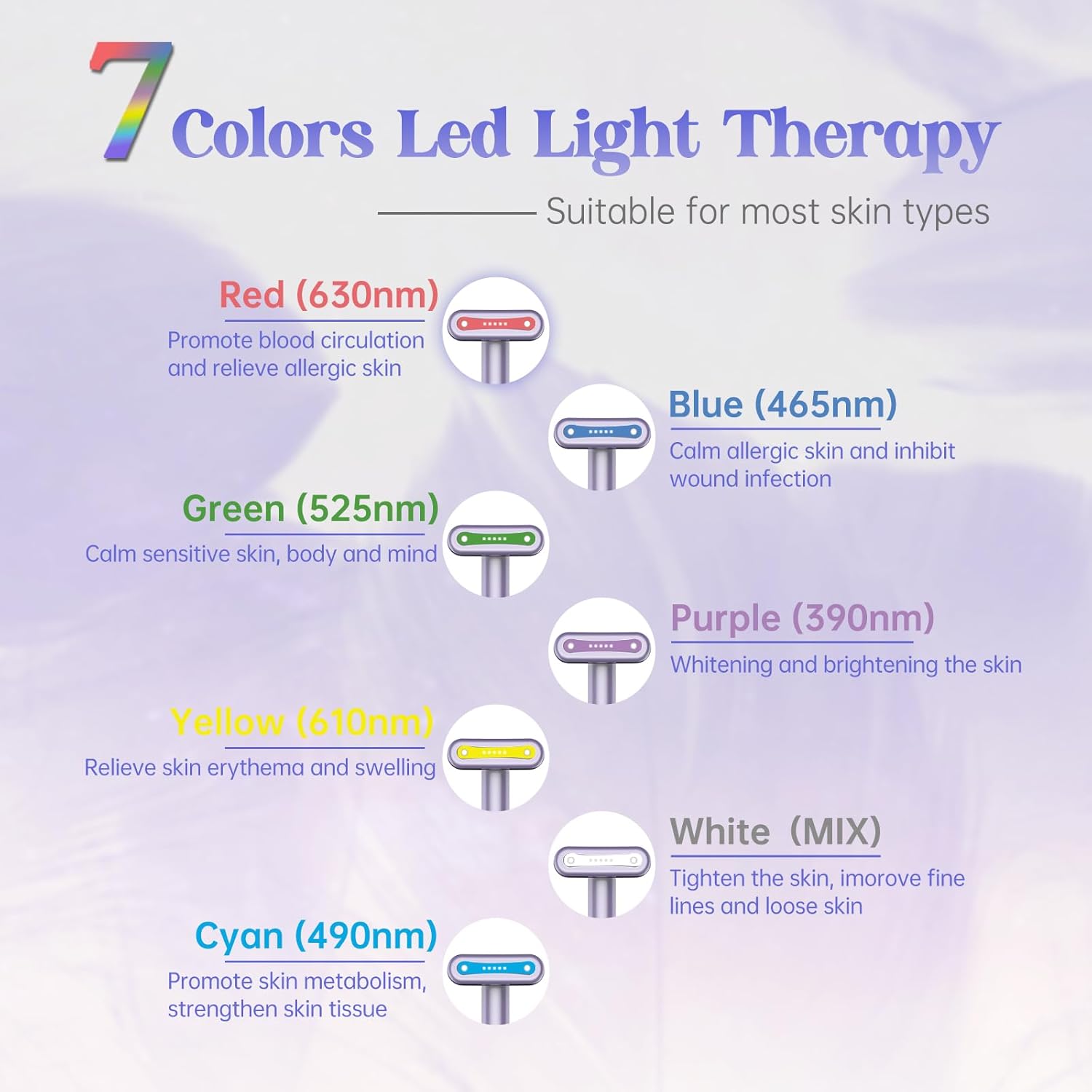 Light-Therapy-Wand, Red Light Therapy for Face and Neck Facial Wand 7 in 1 Led Beauty Wand Red & Blue Rejuvenation Face & Eye Massager Skincare Tool - Image 3