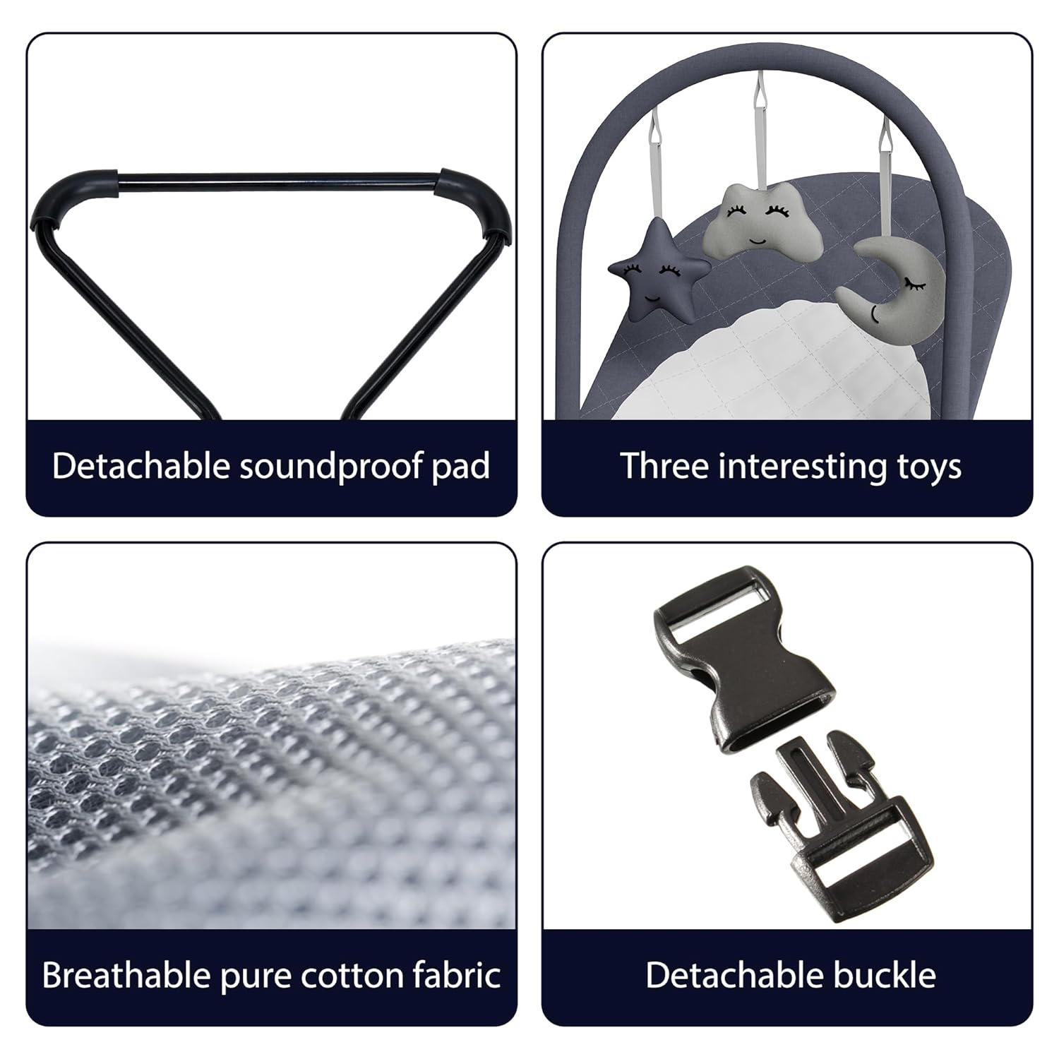 Portable Baby Bouncer Seat for Infants, 0-18 Months, 3 Modes of Use with Rocker & Stationary Options, Ergonomic Infant Chair with Hanging Toys – Grey - Image 5
