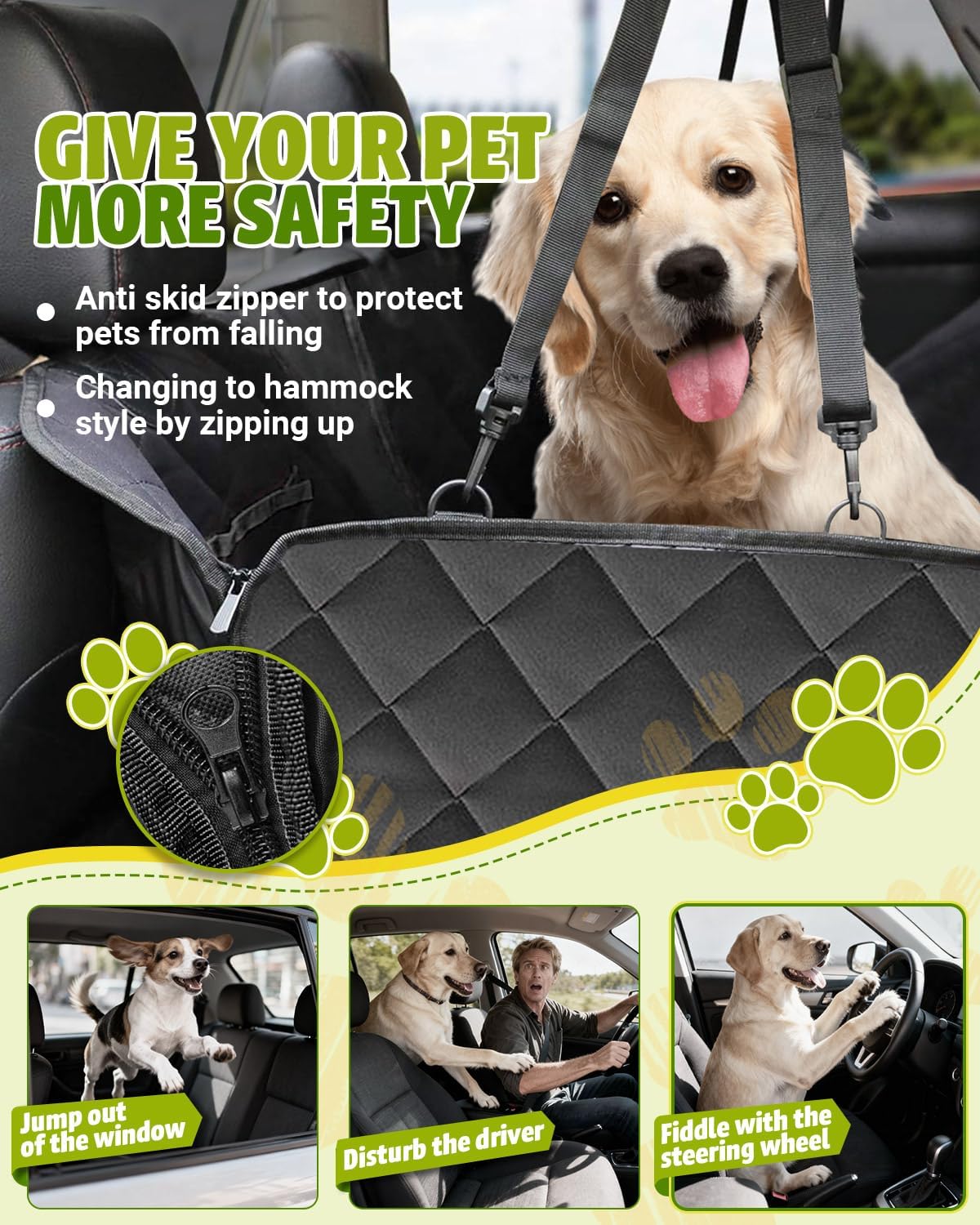 Dog Car Seat Cover, 600D Heavy Dute Durable Car Seat Cover for Dogs Pets, 100% Waterproof Scratch Proof Nonslip Dog Hammock for Cars, Seat Covers Protector with Seatbelt for Pet Sedan SUV Trucks - Image 5