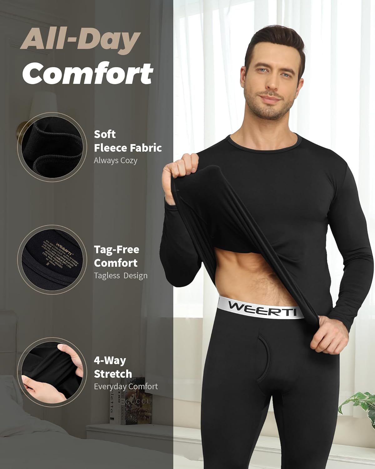 WEERTI Thermal Underwear for Men Long Johns with Fleece Lined Base Layer Men Cold Weather Top Bottom - Image 2