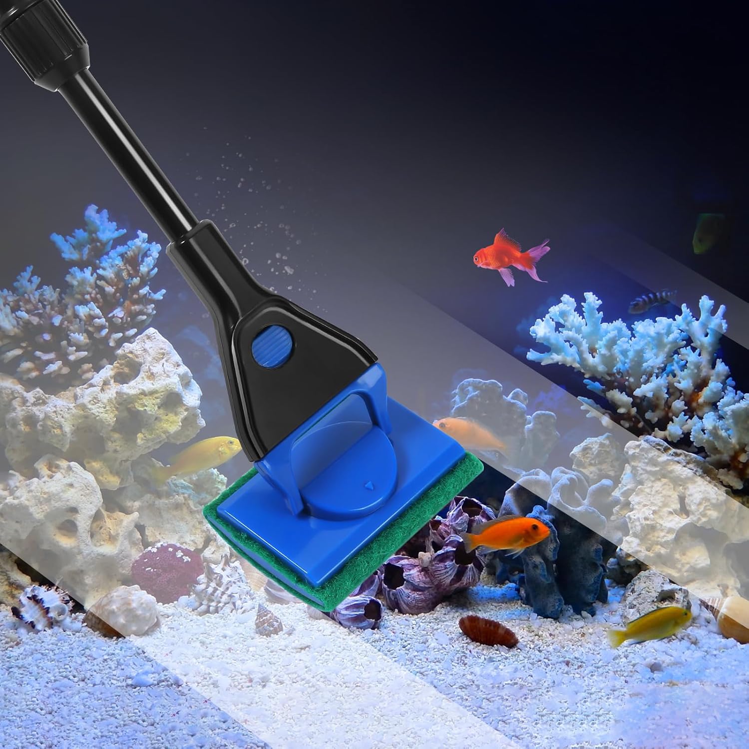AQUANEAT Aquarium Cleaning Tools, Fish Tank Cleaner Kit with Adjustable Long Handle, 5 in 1 Set Including Fish Net, Algae Scraper - Image 4