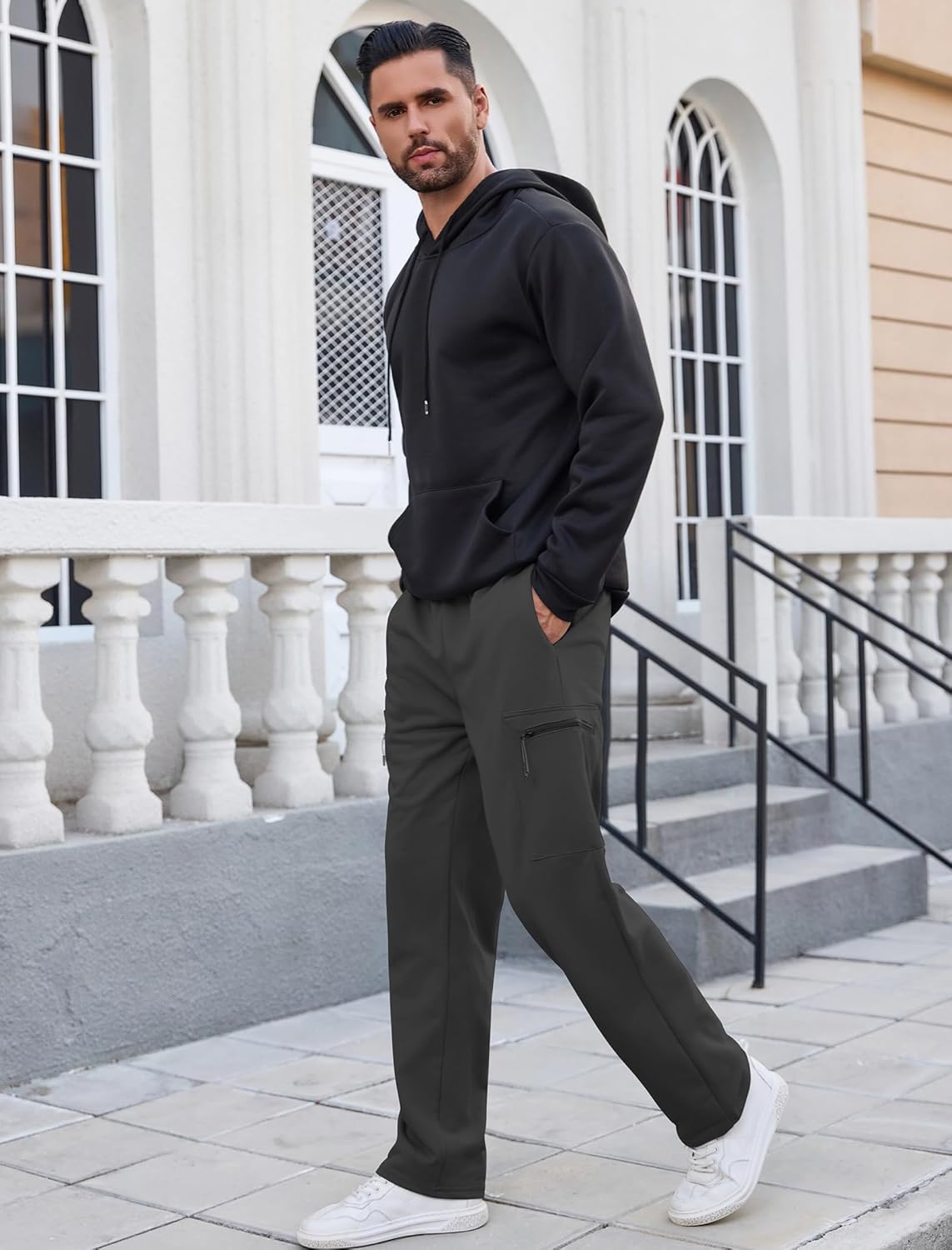 SILKWORLD Sweatpants for Men Zipper Cargo Pockets Joggers Open Bottom Casual Pants for Athletic, Jogging, Running, Workout - Image 3