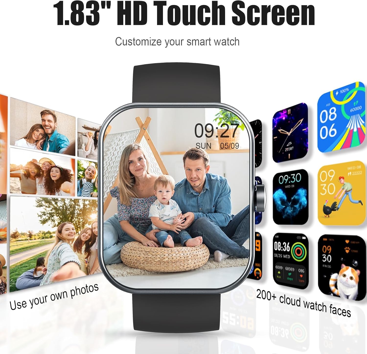 Smart Watch for Men Women (Answer/Make Call), 1.83" HD Touchscreen Fitness Tracker, 110+ Sport Modes, Fitness Watch with Heart Rate/Sleep Monitor/Step, IP68 Waterproof Smartwatch for iPhone Android - Image 7