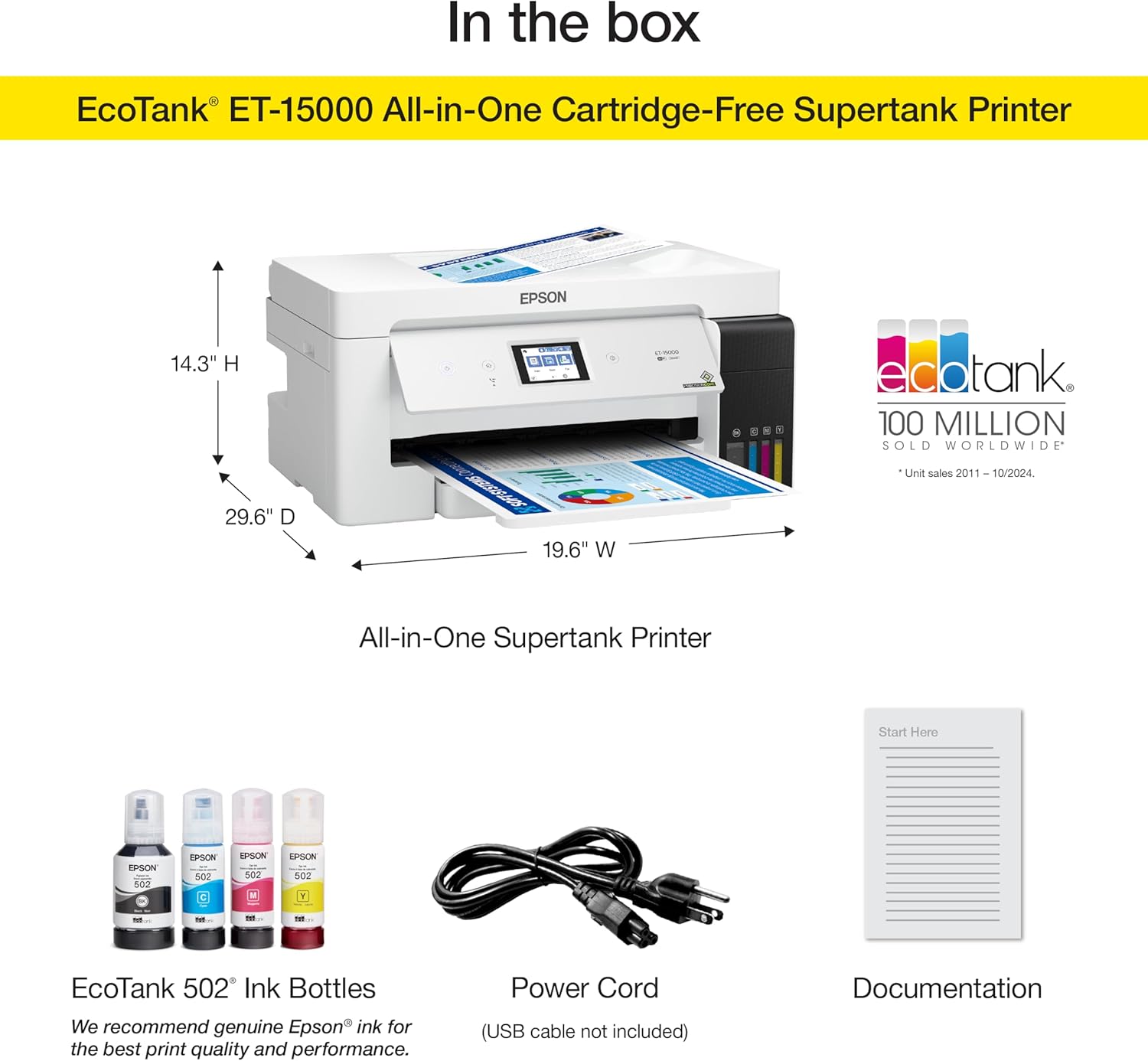 Epson EcoTank ET-15000 Wireless Color All-in-One Supertank Printer with Scanner, Copier, Fax, Ethernet and Printing up to 13 x 19 Inches, White - Image 5