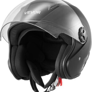 VEVOR Motorcycle Helmet, 3/4 Open Face, Adult Motocross Dirt Bike Helmet with Clear Visor, Comfortable Motorbike Racing Street with Detachable Liner for Men & Women, DOT Approved