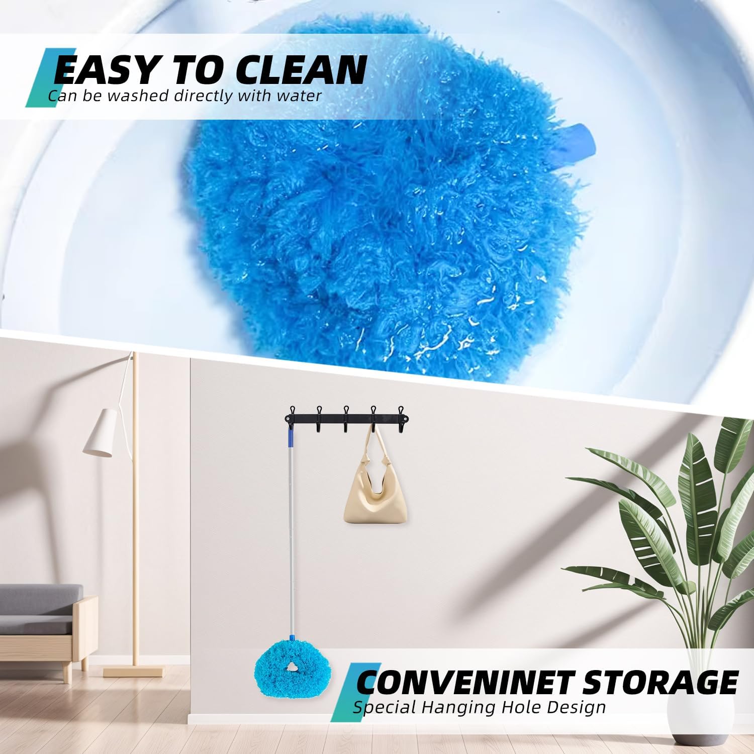 DRQ Ceiling Fan Cleaner Duster, Reusable Microfiber Duster with Extension Pole, 13 to 48 Inch Fan Blade Cleaner, Removable Dusters for Cleaning Walls Bookshelves Door Window Top (Blue) - Image 5