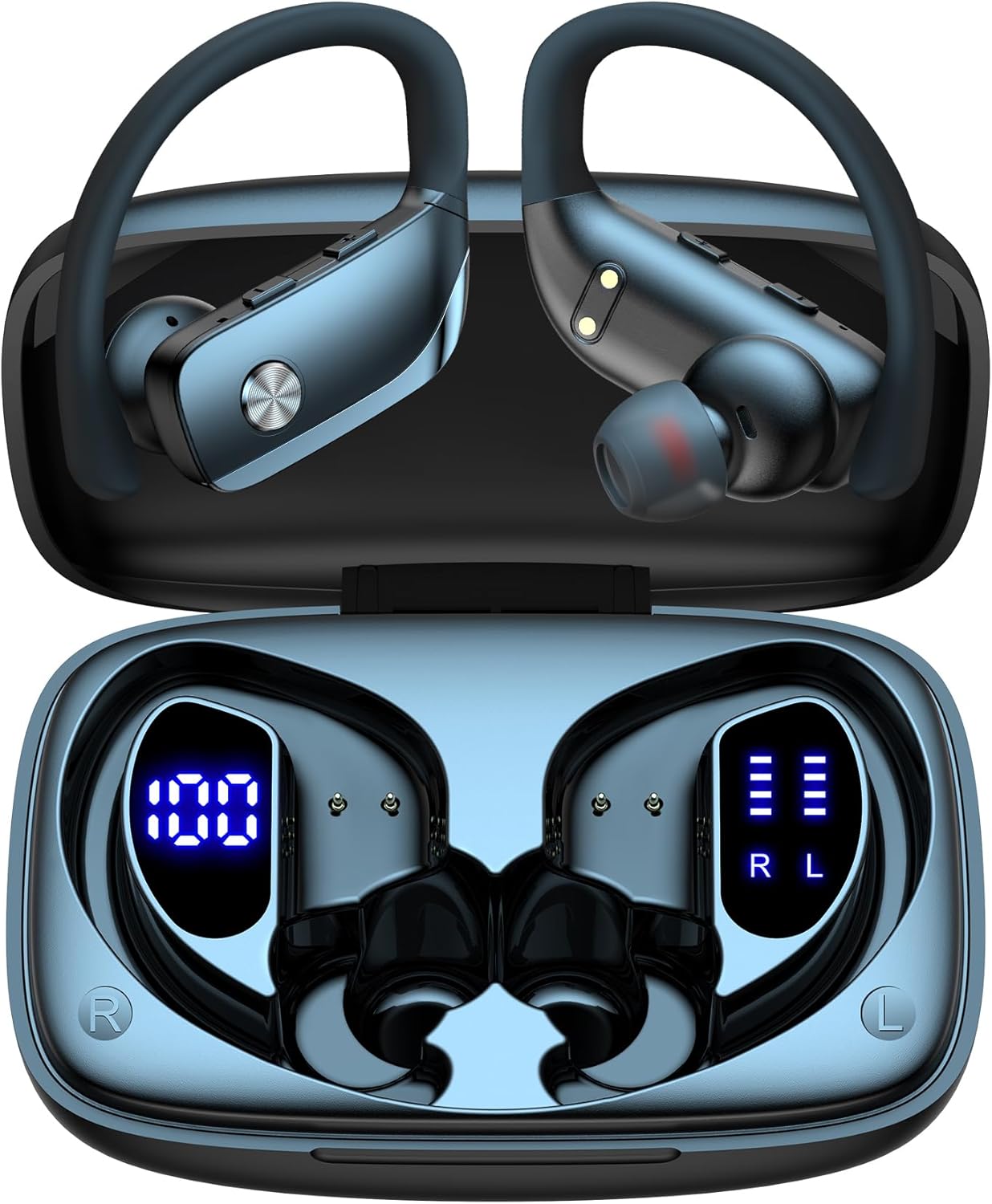 bmani Ear Buds Wireless Earbuds Bluetooth Headphones with 80H Playtime LED Display Case, Over-Ear Hook with Mic, Stereo Sound, Easy Button Controls, Sports Earphones for Running Workout Gym Black bmani Ear Buds Wireless Earbuds Bluetooth Headphones with 80H Playtime LED Display Case, Over-Ear Hook with Mic, Stereo Sound, Easy Button Controls, Sports Earphones for Running Workout Gym Black