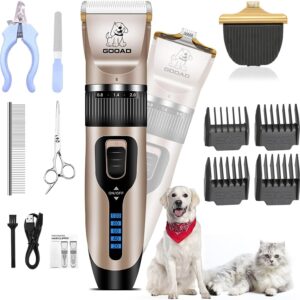 Dog Clippers for Grooming,Dog Grooming Kit for Heavy Thick Hair&Coats/Low Noise Rechargeable Cordless Hair Trimmer/Pet Shaver with Paw Trimmer for Small & Large Dogs Cats