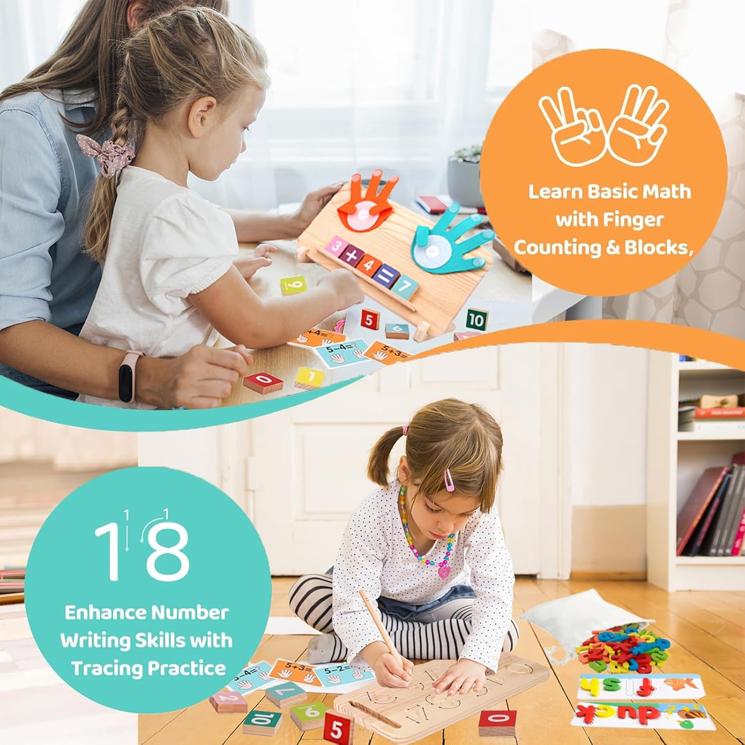 Montessori Math & Spelling Learning Toys for Kids 3+ Years -Wooden Number Counting Blocks, ABC Letter Matching Game, Math Manipulatives, Preschool Educational Toys, Homeschool Supplies, Gift for Kids - Image 3
