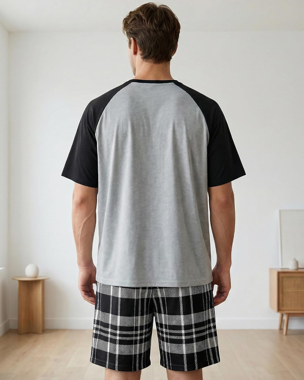 Mens Pajamas Set Soft Short Sleeve Pjs Plaid Pajamas 2 Piece Sleepwear Mens Loungewear Sets Summer with Pockets - Image 3